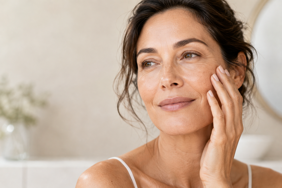Woman touching her face