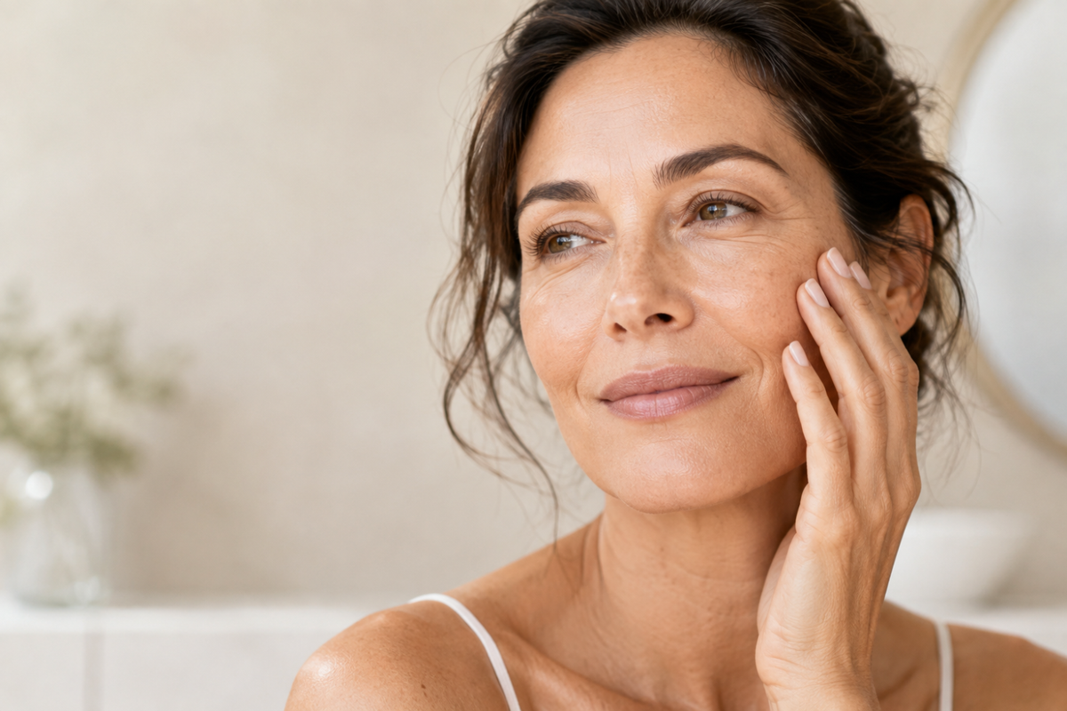 Woman touching her face