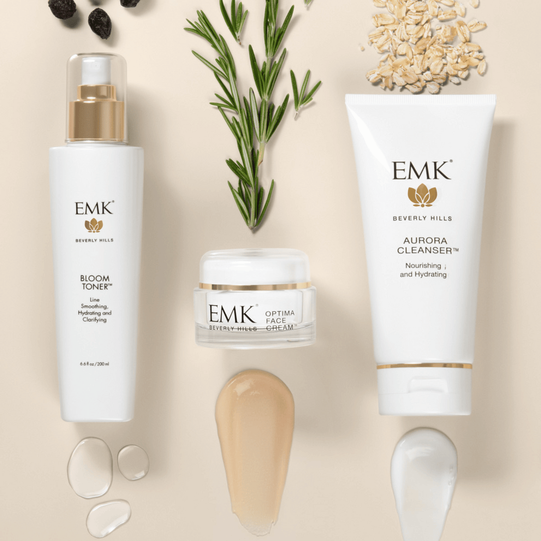 Fresh Start Ritual products with cream swatches by EMK Skincare