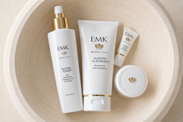 Fresh Start Ritual with Supra Face Cream Mini in a wooden bowl by EMK Skincare