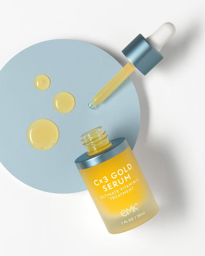 EMK Cx3 Gold Serum open bottle texture