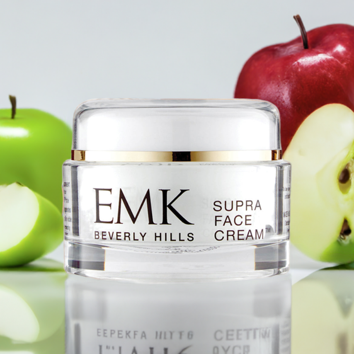 Supra Face Cream jar with apples by EMK Skincare