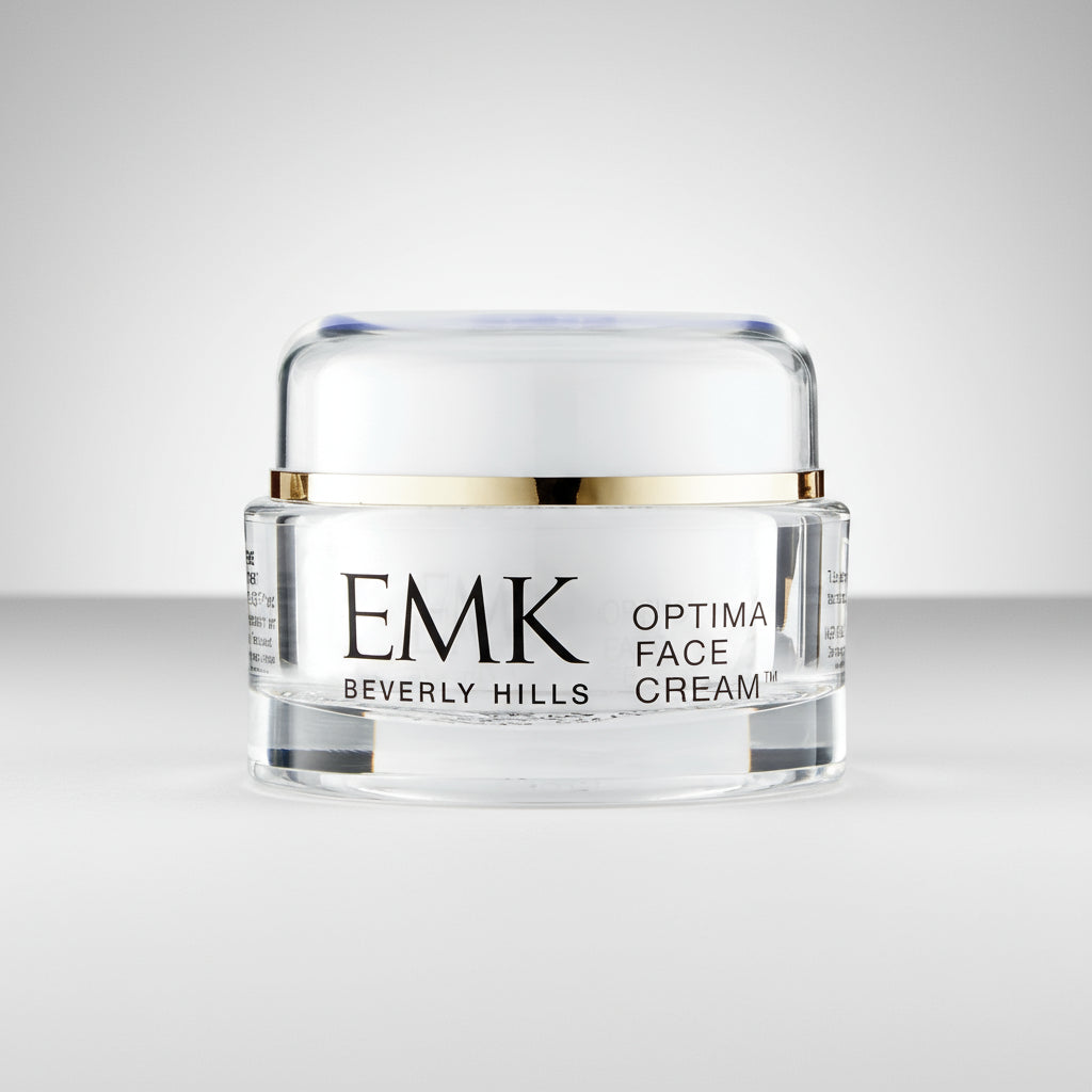 Optima Face Cream jar on gradient background by EMK Skincare